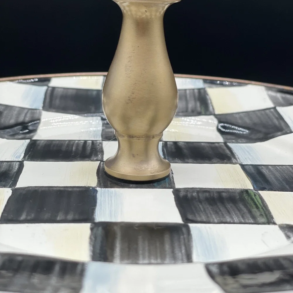 MacKenzie-Childs Courtly Check Enamel Brass Two-Tier Sweet Stand 11